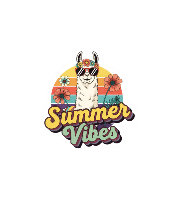 Vintage láma 'Summer Vibes' felirattal minta fehér pólón