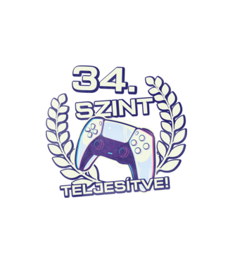 34. szint teljesítve PS5 v2 minta fehér pólón