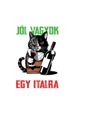 Jól vagyok egy italra Macska fekete alapra minta fekete pólón