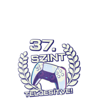 37. szint teljesítve PS5 v2 minta fekete pólón