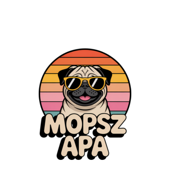 Mopsz Apa minta fehér pólón