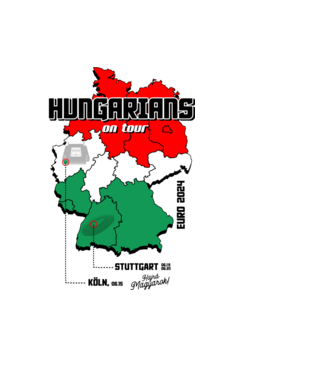 Futball EB 2024 HUNGARIANS ON TOUR fehér alapra minta világoskék pólón