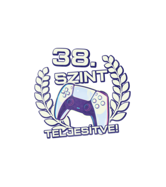 38. szint teljesítve PS5 v2 minta fehér pólón