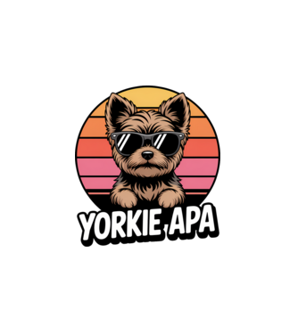 Yorkie Apa minta fehér pólón