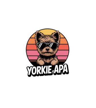 Yorkie Apa minta fehér pólón