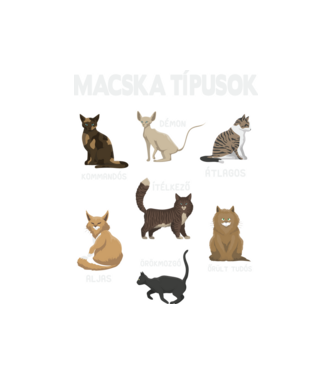 macska típusok fehér minta fehér pólón