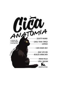 Cica anatómia fekete minta világoskék pólón