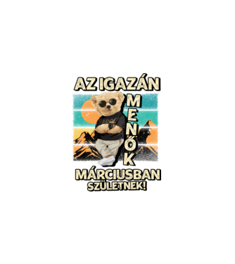 Retro Menő Mackó szülinapos MÁRCIUS minta fekete pólón