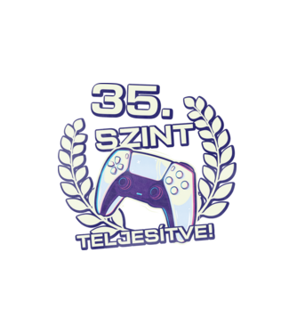 35. szint teljesítve PS5 v2 minta fehér pólón
