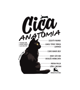 Cica anatómia fekete minta fehér pólón