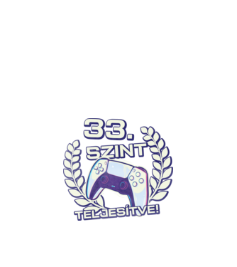 33. szint teljesítve PS5 v2 minta fekete pólón