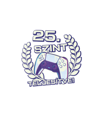 25. szint teljesítve PS5 v2 minta fehér pólón