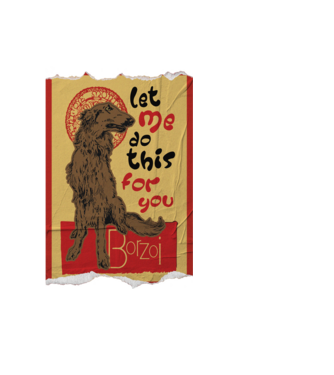 BORZOI retro poster chat noir poszter textúrával minta fekete pólón