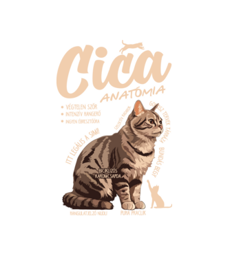 Cica anatómia cirmos minta fehér pólón