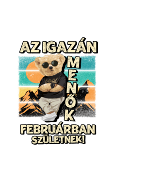 Retro Menő Mackó szülinapos FEBRUÁR minta fehér pólón