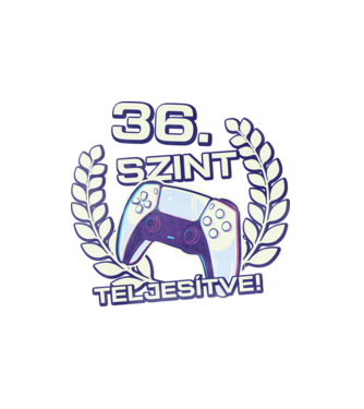 36. szint teljesítve PS5 v2 minta fehér pólón