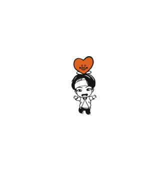 BTS CHIBI szívvel minta fehér/piros pólón