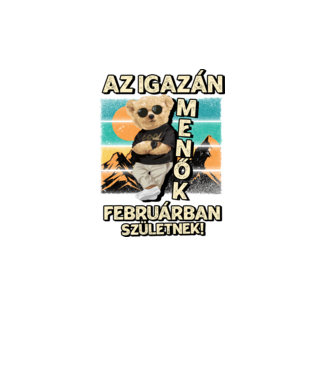 Retro Menő Mackó szülinapos FEBRUÁR minta fekete pólón