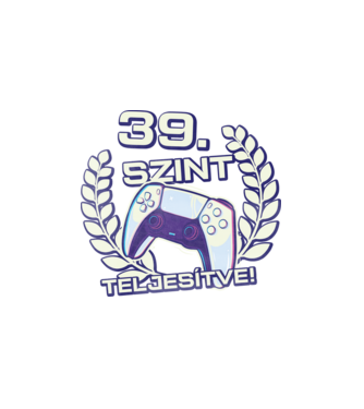 39. szint teljesítve PS5 v2 minta fehér pólón