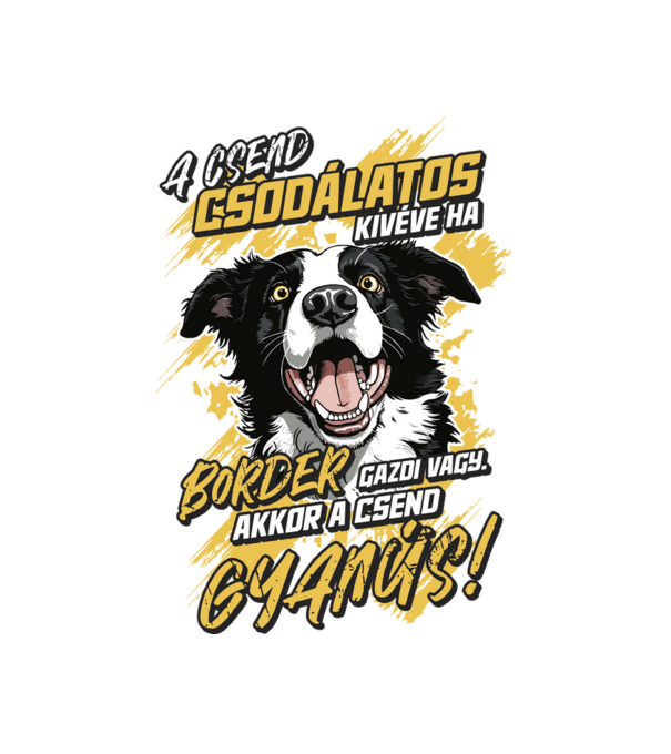 Border Collie Gyanús csend minta fehér pólón