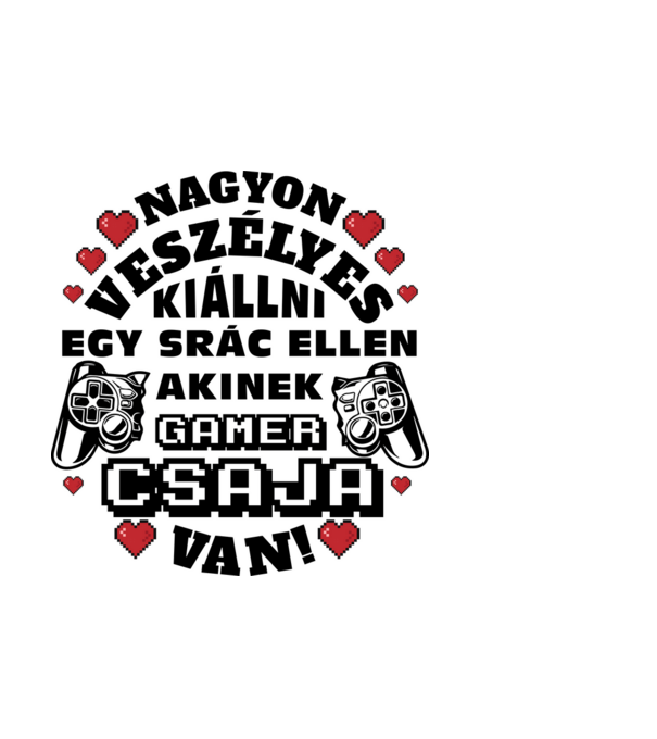 Veszélyes gamer szerelem srác fekete szöveg minta világoskék pólón