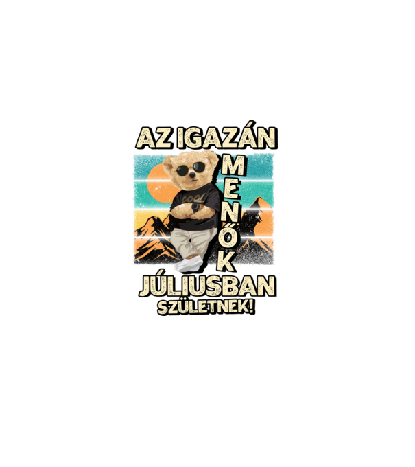 Retro Menő Mackó szülinapos JÚLIUS minta fekete pólón