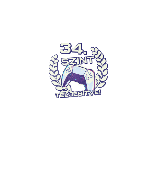 34. szint teljesítve PS5 v2 minta fekete pólón