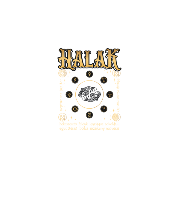 Halak arany színű tulajdonságokkal minta fekete pólón