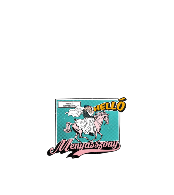 Ég veled kisasszony, helló menyasszony popart minta fekete pólón