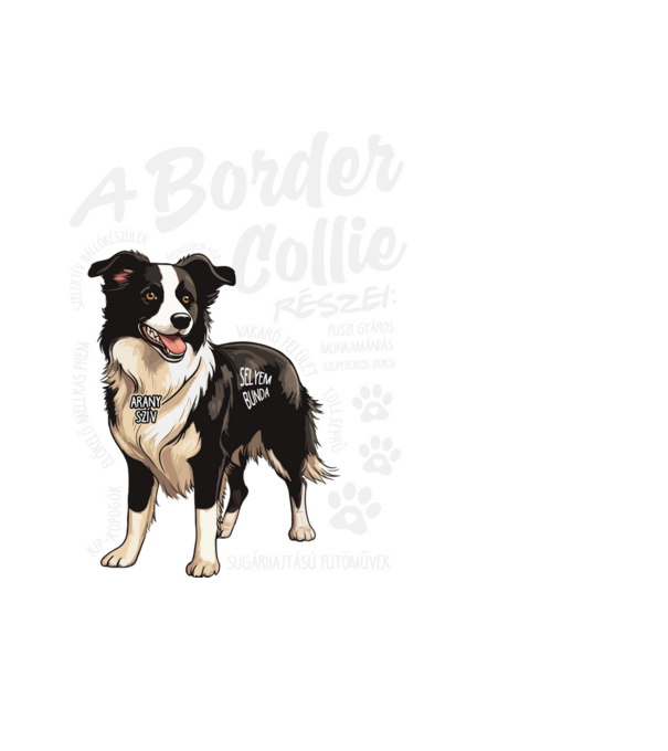 Border Collie részei minta fekete pólón