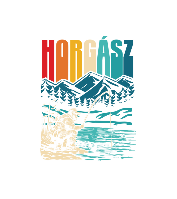 Retro horgász minta fehér pólón