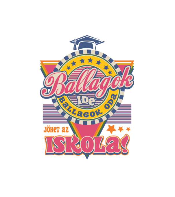 Ballagok ide oda retro iskola minta fehér pólón