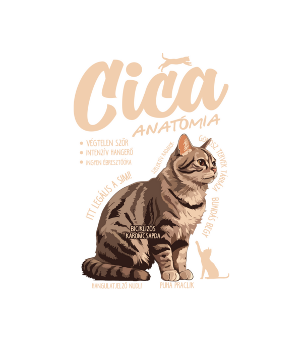 Cica anatómia cirmos minta fehér pólón