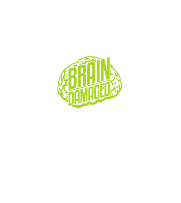 brain_damaged_logo_blanc minta sötétkék pólón