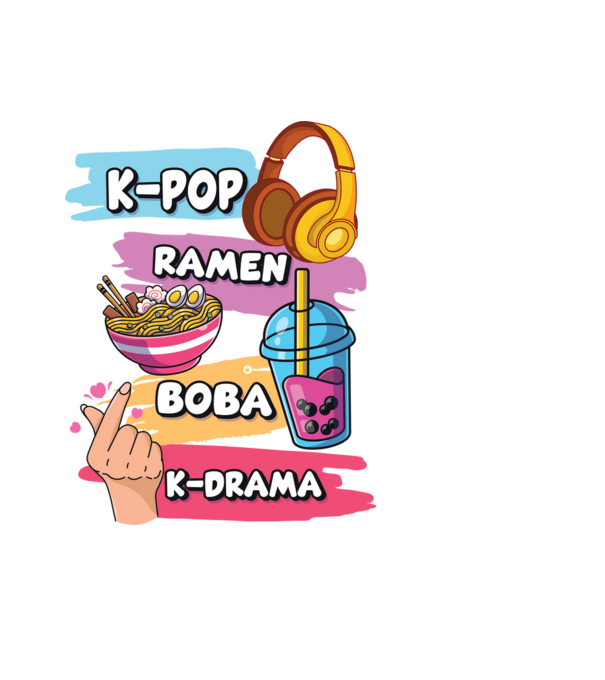 K-POP RAMEN BOBA K-DRAMA minta fekete pólón