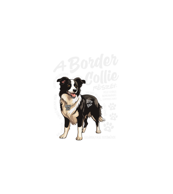 Border Collie részei minta fekete pólón