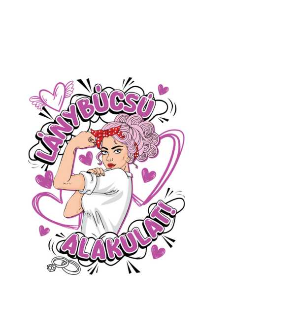 Lánybúcsú alakulat pink Pinup lght minta fehér pólón