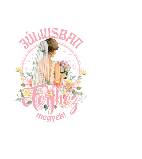 Férjhez megyek floral világos pink JÚLIUS minta fekete pólón
