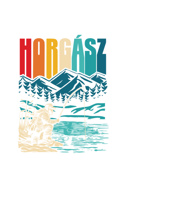 Retro horgász minta fekete pólón