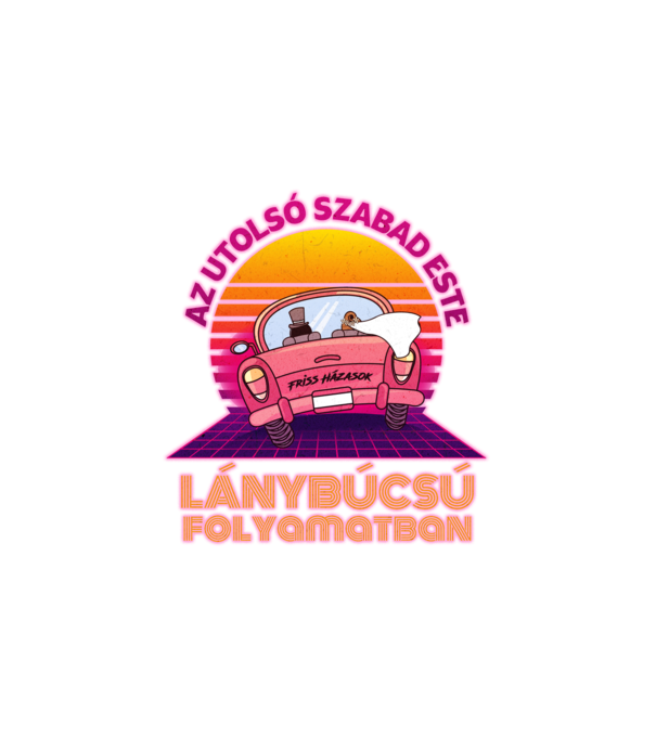 Retrowave lánybúcsú folyamatban minta fehér pólón