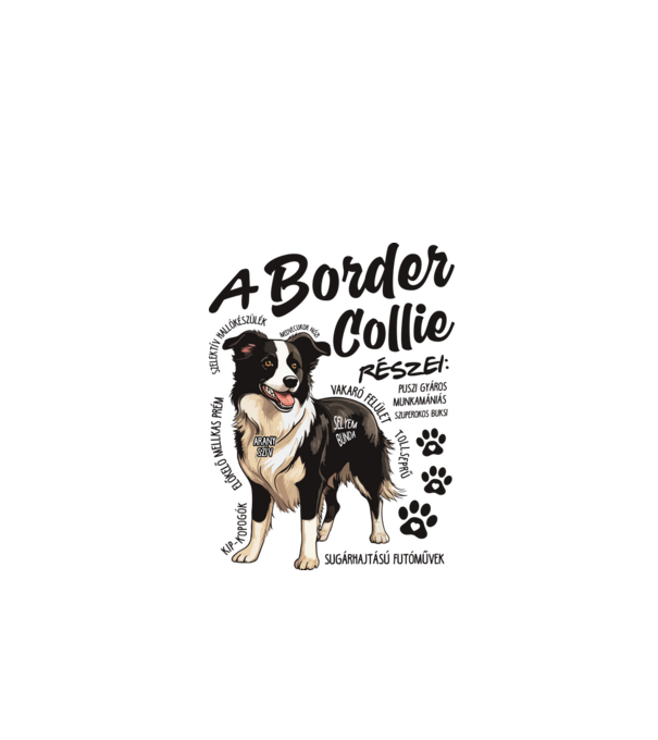 Border Collie részei minta fehér pólón