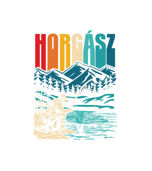 Retro horgász minta fehér pólón