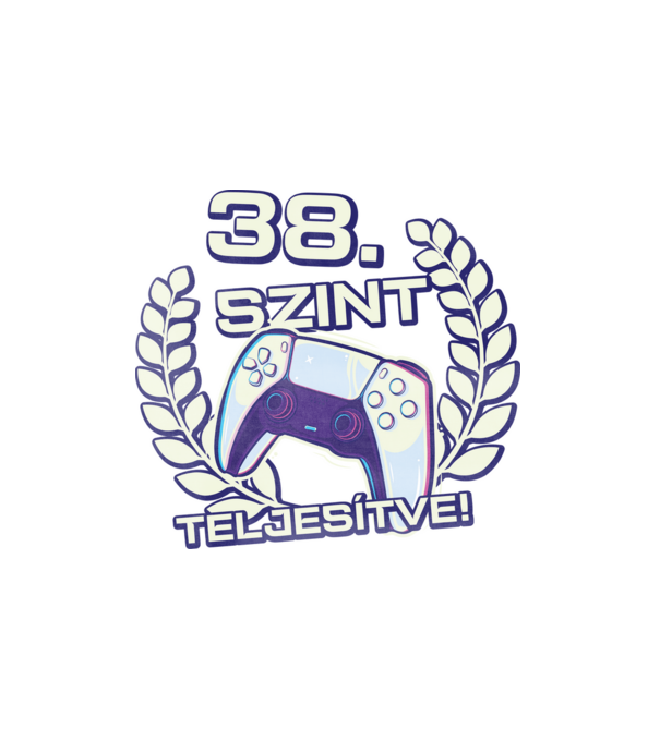38. szint teljesítve PS5 v2 minta fehér pólón