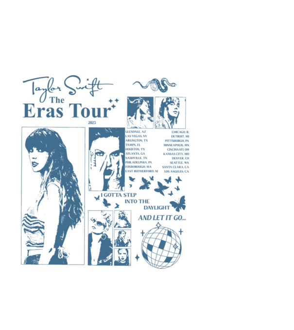 Taylor Swift ERAS print blue minta fekete pólón