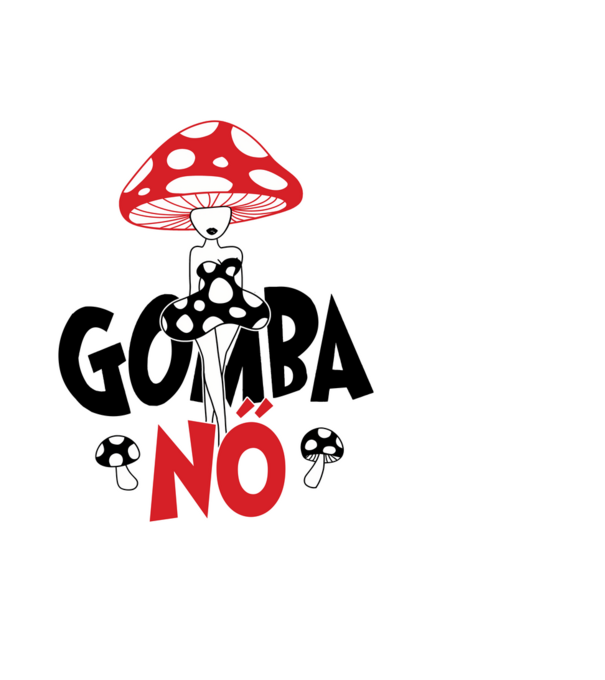 Gomba nő minta fekete pólón