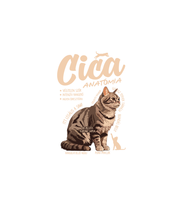 Cica anatómia cirmos minta fehér pólón