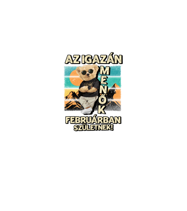Retro Menő Mackó szülinapos FEBRUÁR minta fekete pólón