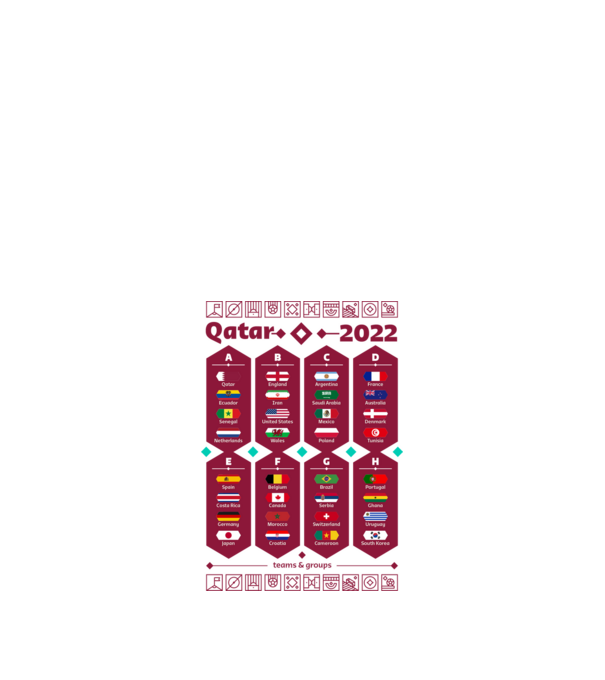 Qatar 2022 teams - csapatok világos minta fehér pólón
