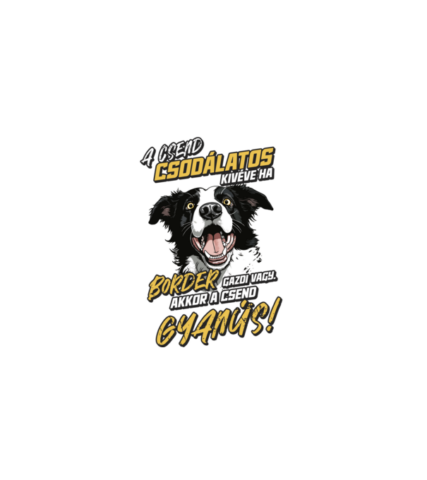 Border Collie Gyanús csend minta fekete pólón