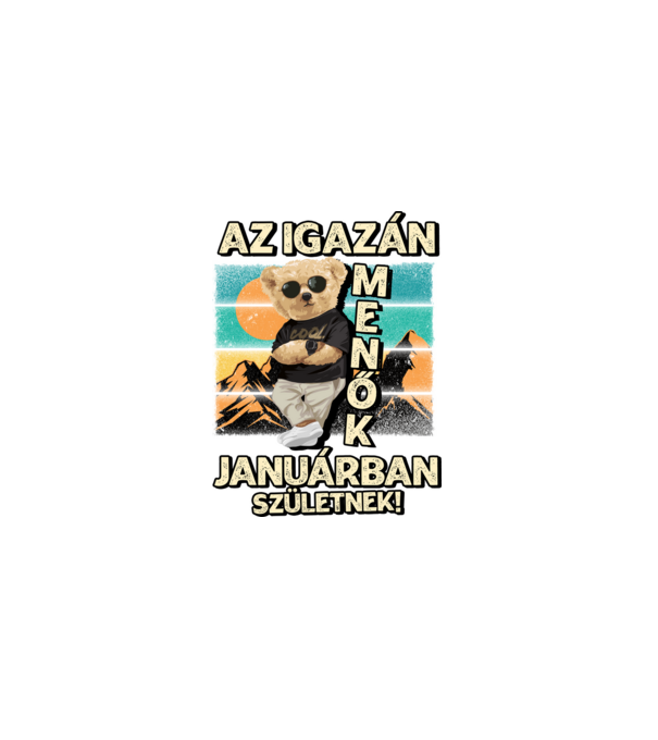 Retro Menő Mackó szülinapos JANUÁR minta fekete pólón